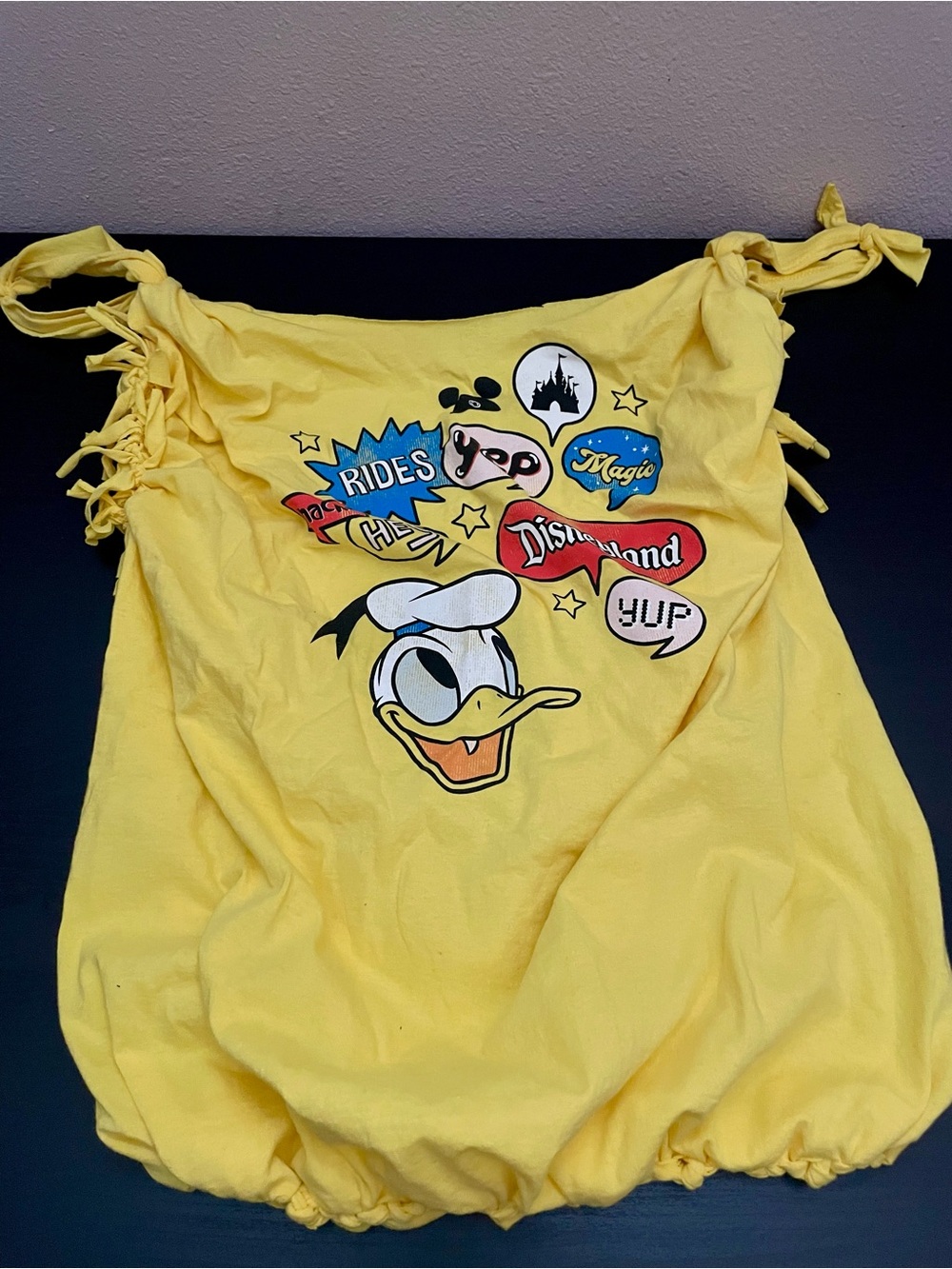 Handmade Disney Yellow Donald Duck Graphic Tee No Sew TOTE!
